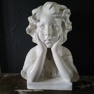 Vintage Plaster Bust of Child with Hands on Face, Vintage Female Bust *HEAVY